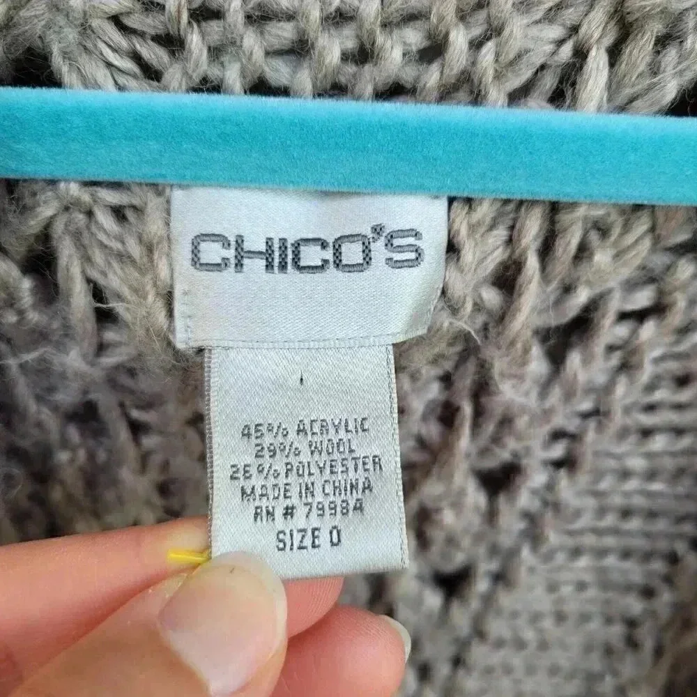 Chico's Brown Open Front Loose Knit Cardigan Sweater Women's Sz Small Wool Blend - Picture 3 of 6